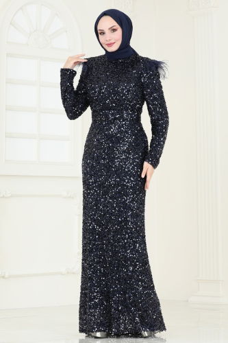 moda selvim Evening Dress 4762D170 Navy Blue - Thumbnail