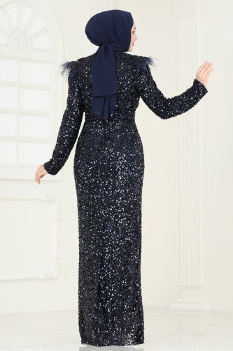 moda selvim Evening Dress 4762D170 Navy Blue - Thumbnail