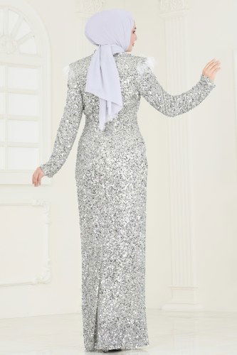 moda selvim فستان سهرة فضي 4762D170 - Thumbnail