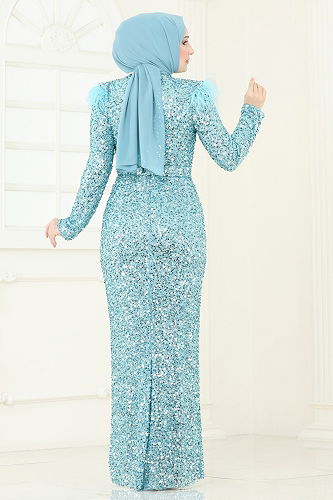 moda selvim Evening Dress 4762D170 Turquoise - Thumbnail