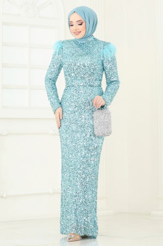 moda selvim Evening Dress 4762D170 Turquoise - Thumbnail