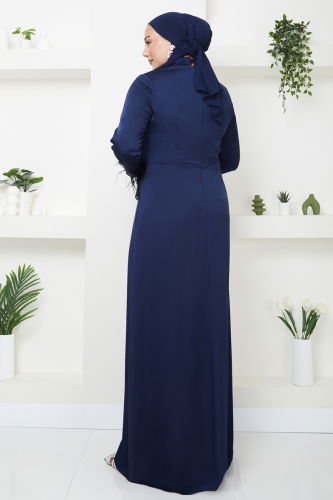 moda selvim Evening Dress 4762SRH861 Navy Blue - Thumbnail