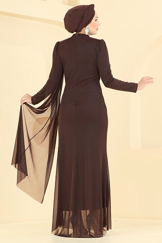 moda selvim Evening Dress 4786ALG474 Bitter Brown - Thumbnail