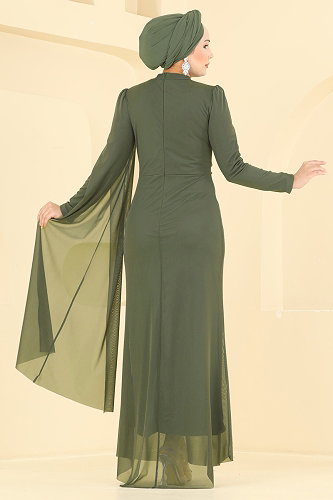 moda selvim Evening Dress 4786ALG474 Light Khaki - Thumbnail