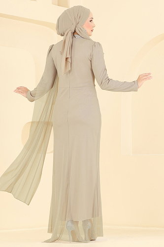 moda selvim فستان سهرة بيج 4786ALG474 - Thumbnail