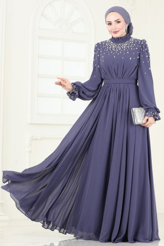 moda selvim Evening Dress 4791SRH861 Indigo - Thumbnail