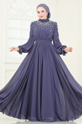 moda selvim Evening Dress 4791SRH861 Indigo - Thumbnail