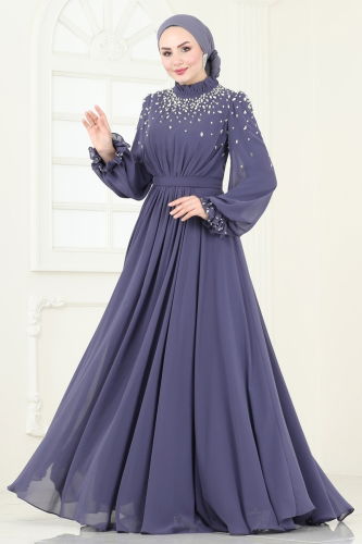 moda selvim Evening Dress 4791SRH861 Indigo - Thumbnail