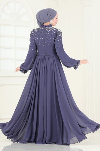 moda selvim Evening Dress 4791SRH861 Indigo - Thumbnail