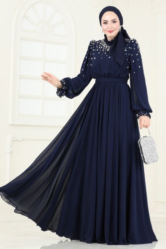 moda selvim Evening Dress 4791SRH861 Navy Blue - Thumbnail