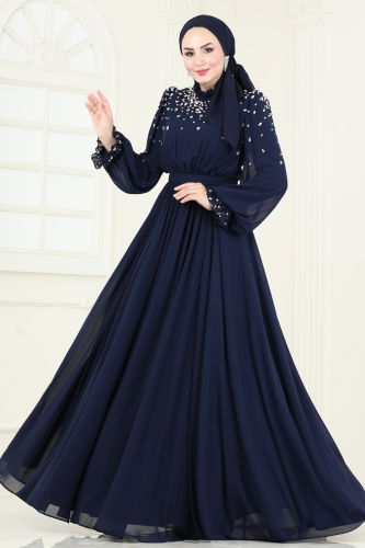 moda selvim Evening Dress 4791SRH861 Navy Blue - Thumbnail