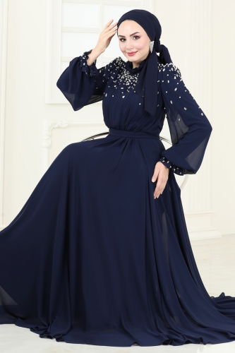 moda selvim Evening Dress 4791SRH861 Navy Blue - Thumbnail