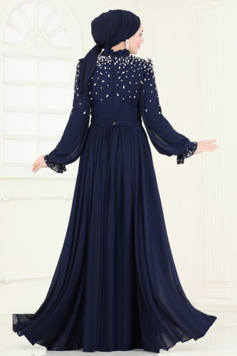 moda selvim Evening Dress 4791SRH861 Navy Blue - Thumbnail