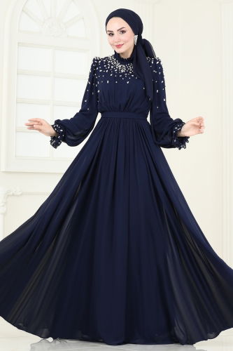 moda selvim Evening Dress 4791SRH861 Navy Blue - Thumbnail