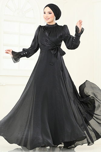 moda selvim Evening Dress 4805D170 Black - Thumbnail