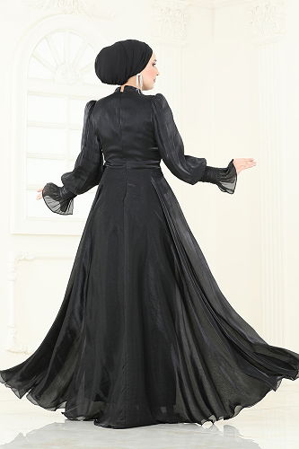 moda selvim Evening Dress 4805D170 Black - Thumbnail