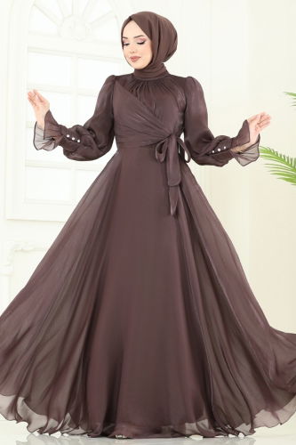 moda selvim فستان سهرة بني 4805D170 - Thumbnail