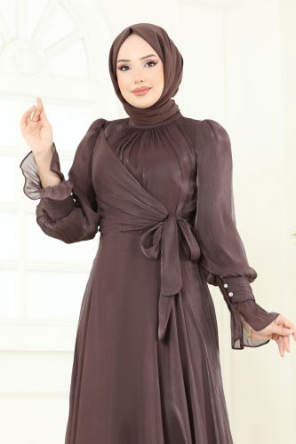 moda selvim فستان سهرة بني 4805D170 - Thumbnail