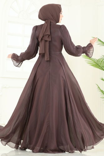 moda selvim فستان سهرة بني 4805D170 - Thumbnail