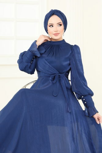 moda selvim Evening Dress 4805D170 Indigo - Thumbnail