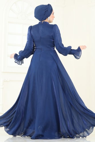 moda selvim Evening Dress 4805D170 Indigo - Thumbnail