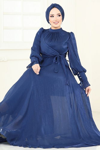 moda selvim فستان سهرة ازرق 4805D170 - Thumbnail