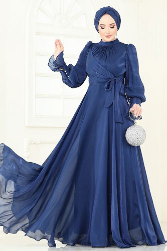 moda selvim فستان سهرة ازرق 4805D170 - Thumbnail