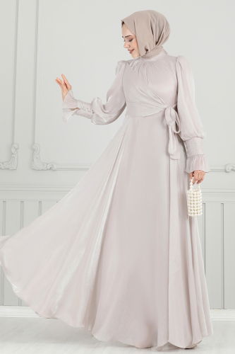moda selvim Evening Dress 4805D170 Stone - Thumbnail