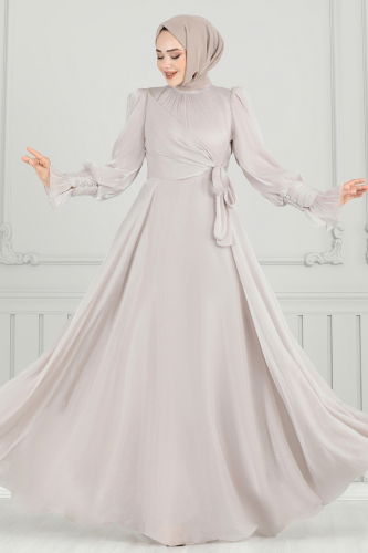 moda selvim Evening Dress 4805D170 Stone - Thumbnail