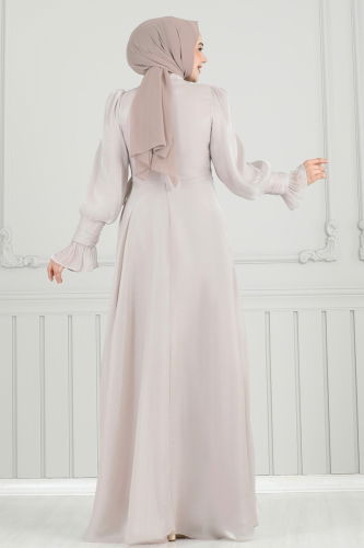 moda selvim Evening Dress 4805D170 Stone - Thumbnail