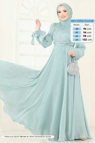 moda selvim Evening Dress 4823D170 Light Mint - Thumbnail