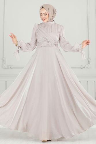 moda selvim Evening Dress 4823D170 Stone - Thumbnail
