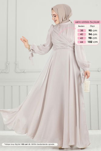 moda selvim Evening Dress 4823D170 Stone - Thumbnail