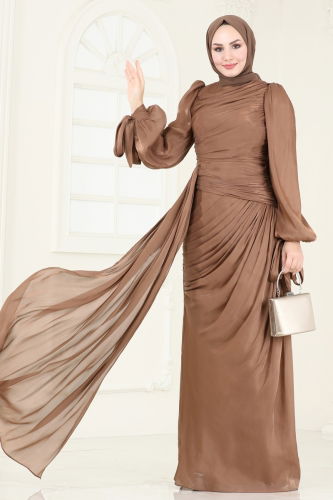 moda selvim Evening Dress 4849D170 Brown - Thumbnail