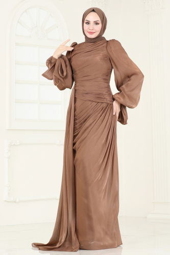 moda selvim Evening Dress 4849D170 Brown - Thumbnail