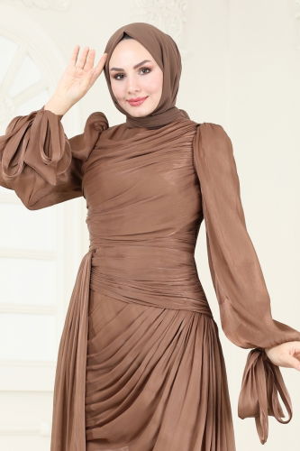 moda selvim Evening Dress 4849D170 Brown - Thumbnail