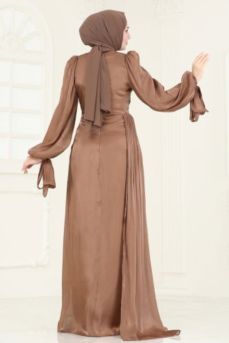 moda selvim Evening Dress 4849D170 Brown - Thumbnail