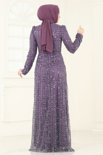 moda selvim Evening Dress 4884D170 Dark Lilac - Thumbnail