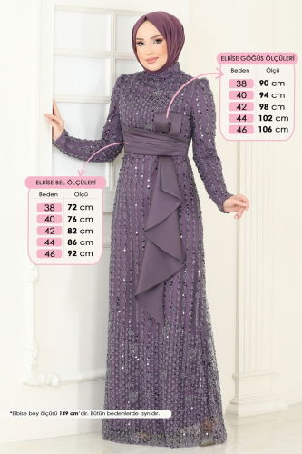 moda selvim Evening Dress 4884D170 Dark Lilac - Thumbnail