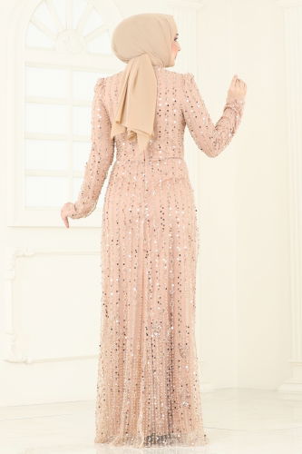 moda selvim Evening Dress 4884D170 Gold - Thumbnail