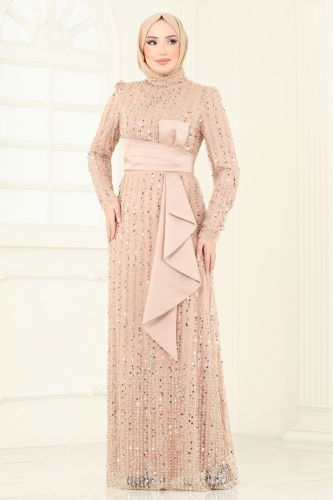 moda selvim Evening Dress 4884D170 Gold - Thumbnail