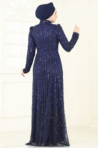 moda selvim Evening Dress 4884D170 Navy Blue - Thumbnail