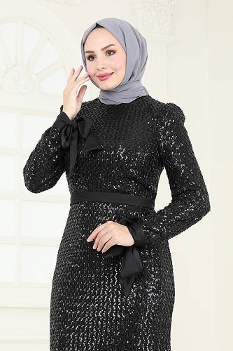 moda selvim فستان سهرة أسود 4886D170 - Thumbnail