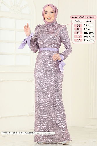 moda selvim Evening Dress 4886D170 Lilac - Thumbnail