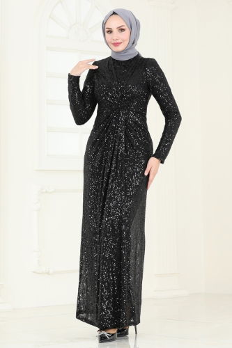 moda selvim Evening Dress 4890D170 Black - Thumbnail