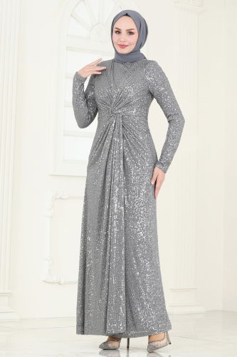 moda selvim Evening Dress 4890D170 Gray - Thumbnail