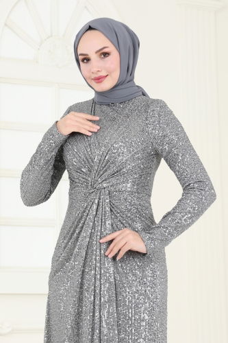 moda selvim Evening Dress 4890D170 Gray - Thumbnail