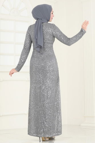 moda selvim Evening Dress 4890D170 Gray - Thumbnail