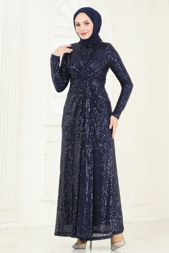 moda selvim Evening Dress 4890D170 Navy Blue - Thumbnail