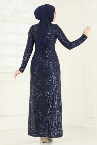 moda selvim Evening Dress 4890D170 Navy Blue - Thumbnail